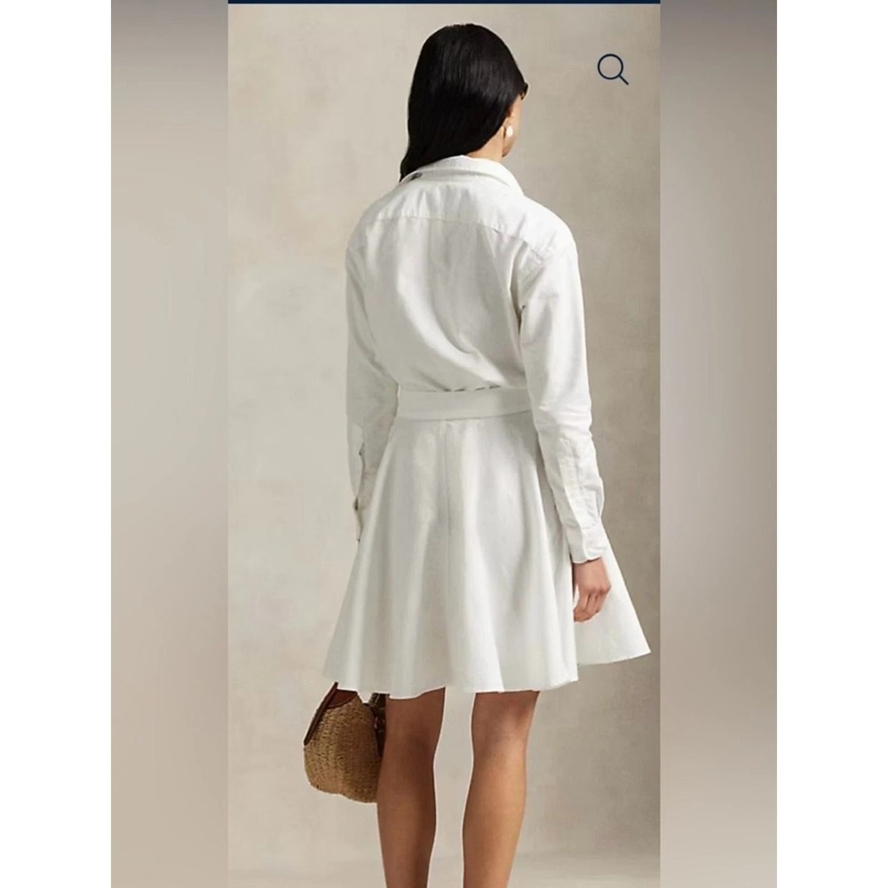 Polo Ralph Lauren Cotton Oxford Shirtdress Belted White Size 8 Old Money Preppy - Picture 8 of 13